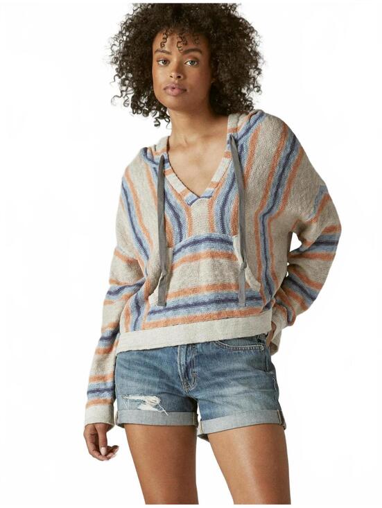Lucky Brand Tops - Lucky Brand Baja Beach Hoodie Surf Stripe Cotton Knit Beach Pullover Small
